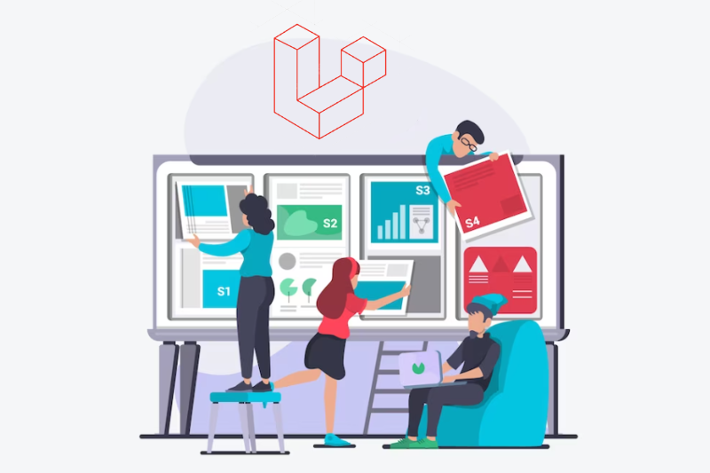Several people working collaboratively on a new Laravel project
